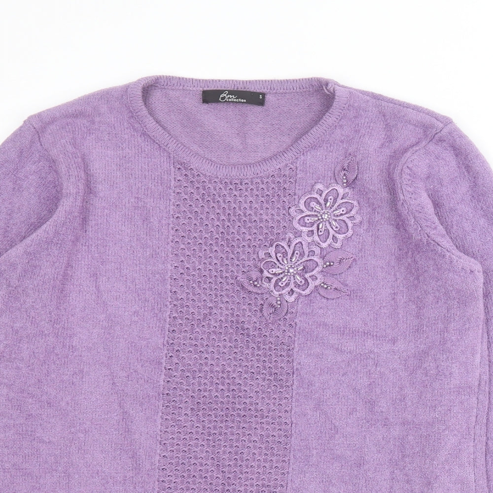 Bonmarche Womens Purple Round Neck  Acrylic Pullover Jumper Size S
