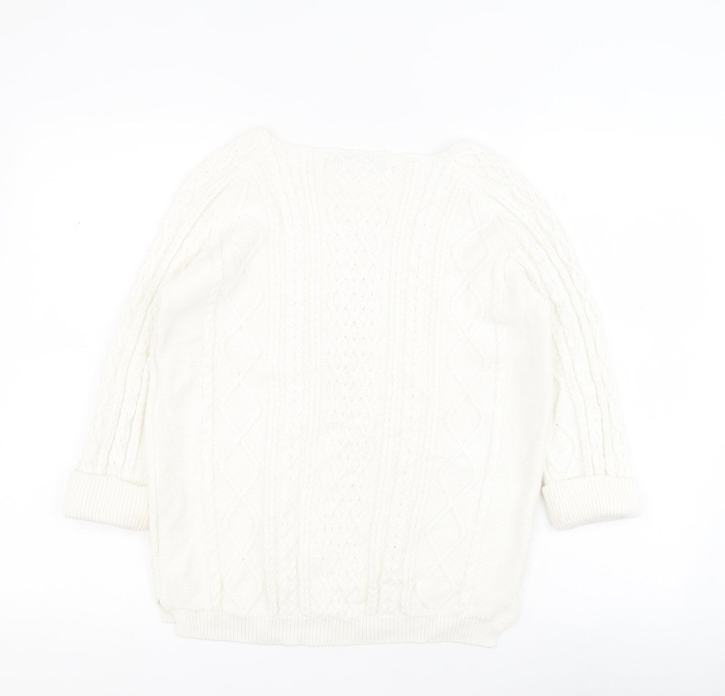 Tru Collection Womens White Square Neck  100% Cotton Pullover Jumper Size M
