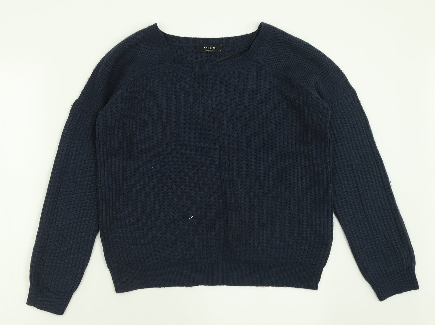 VILA Womens Blue Crew Neck  Acrylic Pullover Jumper Size M