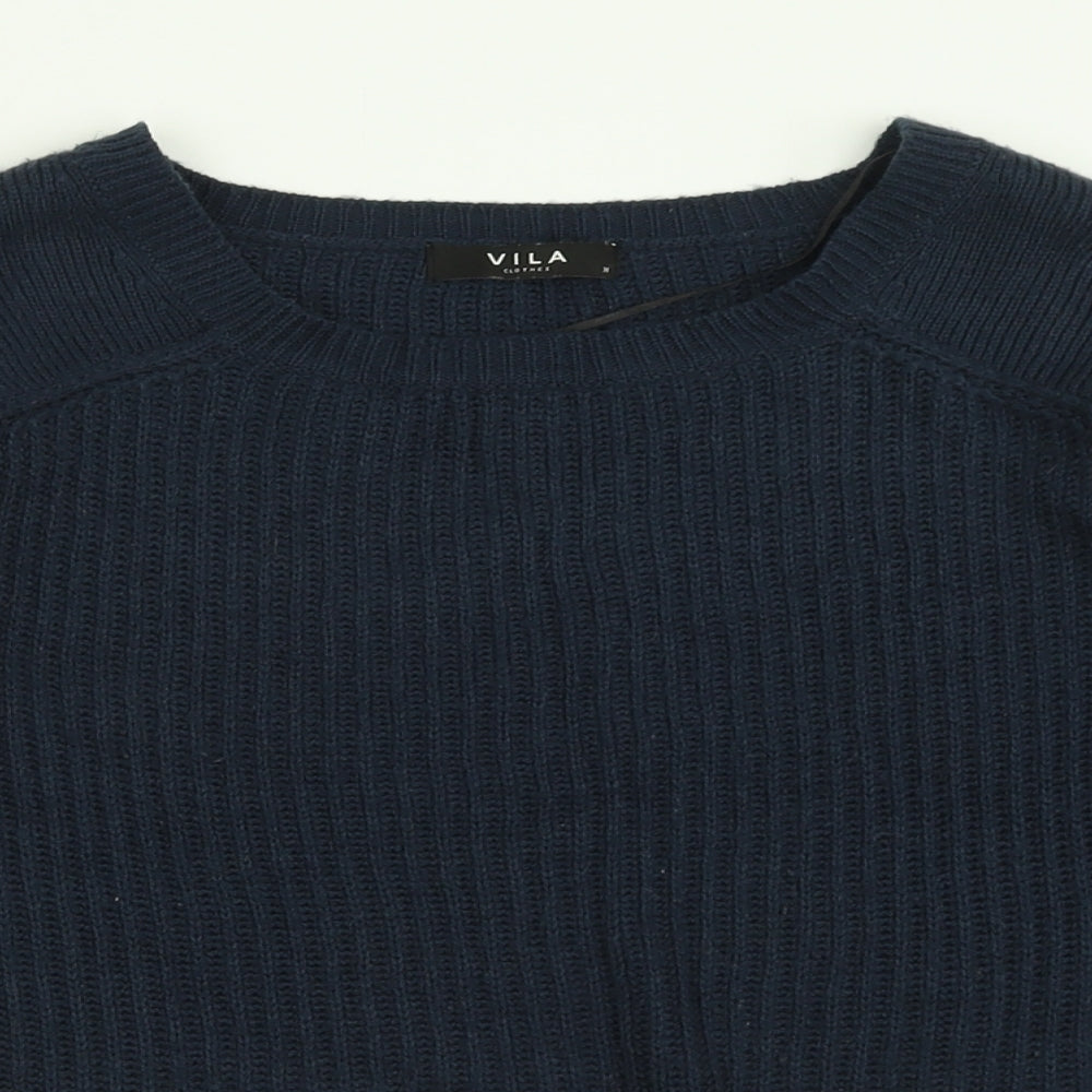 VILA Womens Blue Crew Neck  Acrylic Pullover Jumper Size M