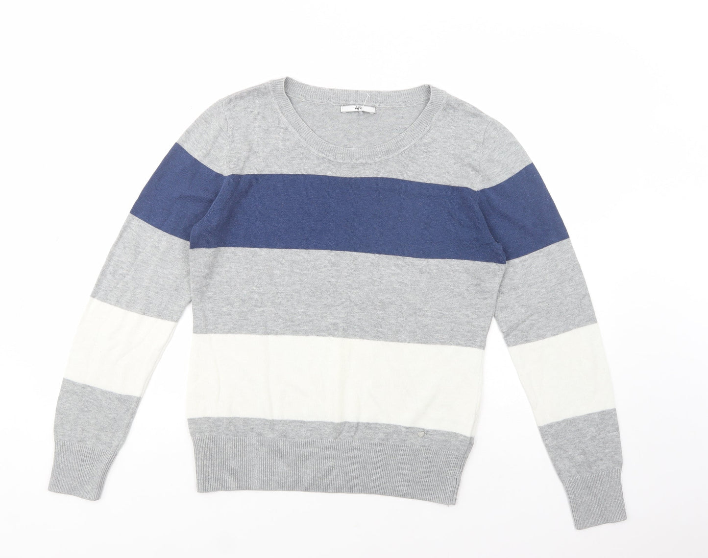 AJC Womens Grey Boat Neck Striped Polyester Pullover Jumper Size 14
