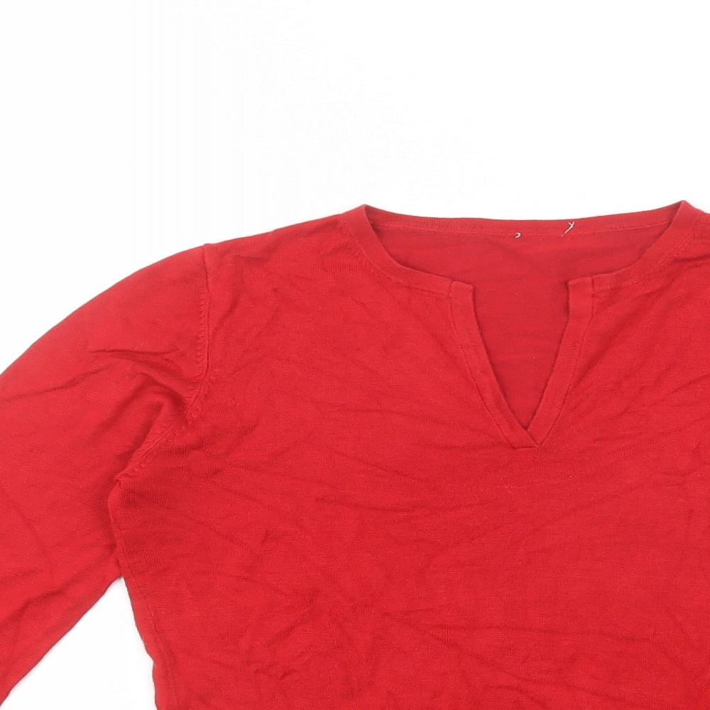 Oasis Womens Red V-Neck  Viscose Pullover Jumper Size S