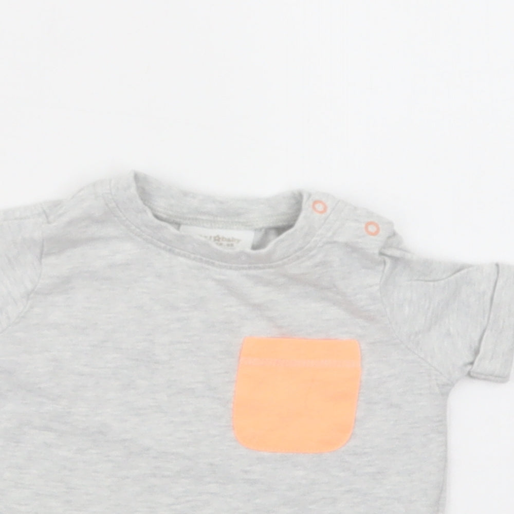 NEXT Baby Grey  Cotton Basic T-Shirt Size 0-3 Months Crew Neck Snap