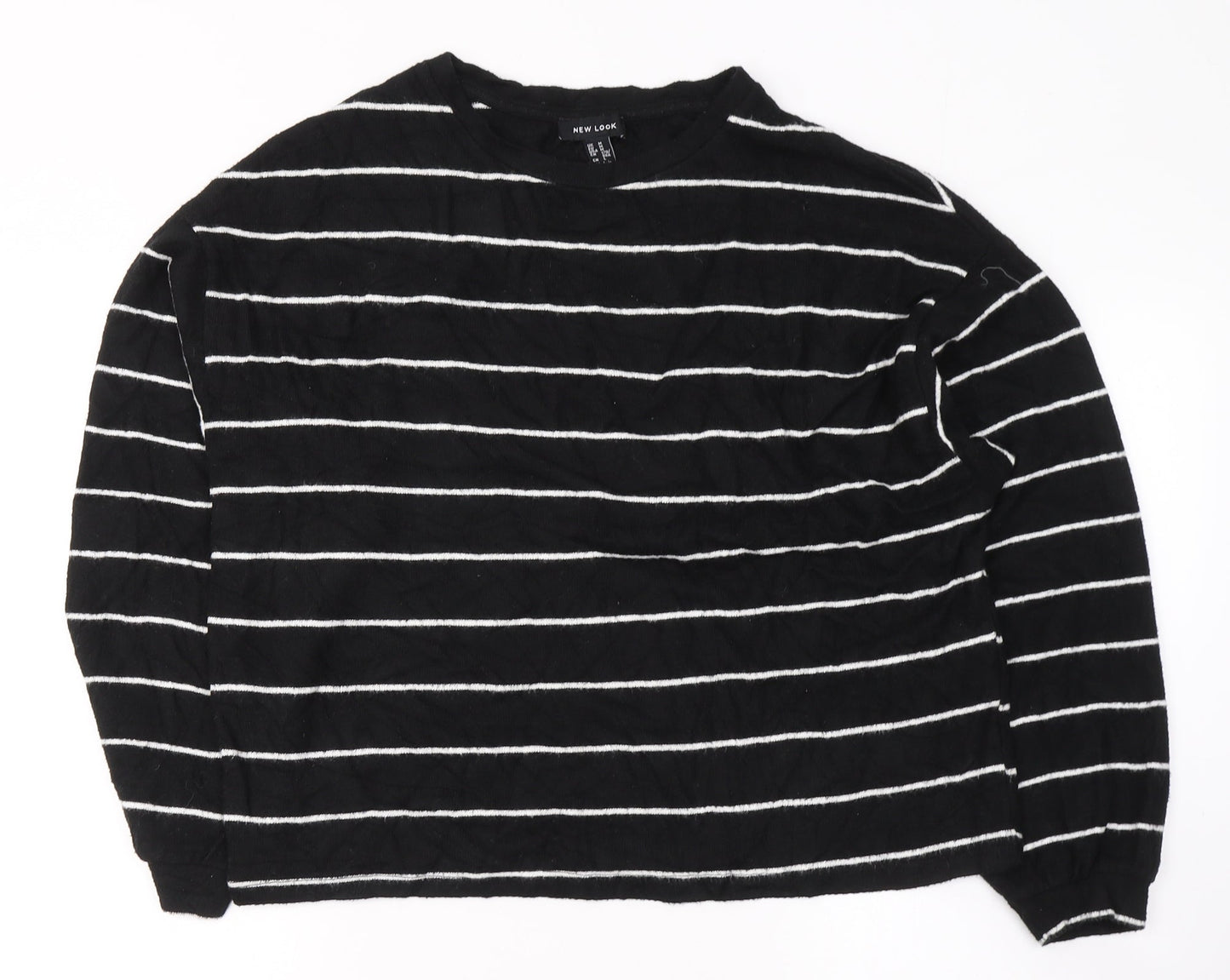 New Look Womens Black Round Neck Striped Viscose Pullover Jumper Size M