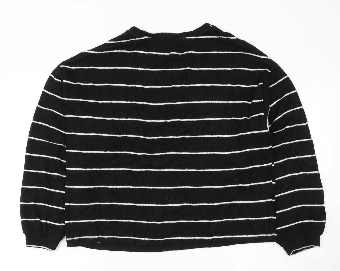 New Look Womens Black Round Neck Striped Viscose Pullover Jumper Size M