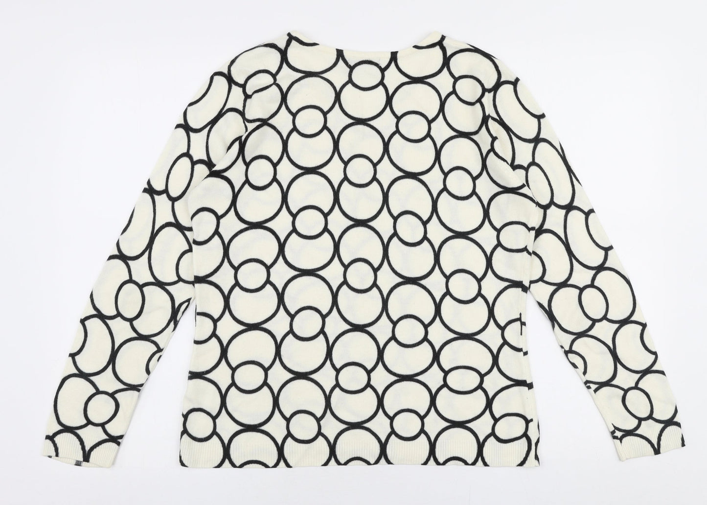 BM Womens Ivory Round Neck  Acrylic Pullover Jumper Size S