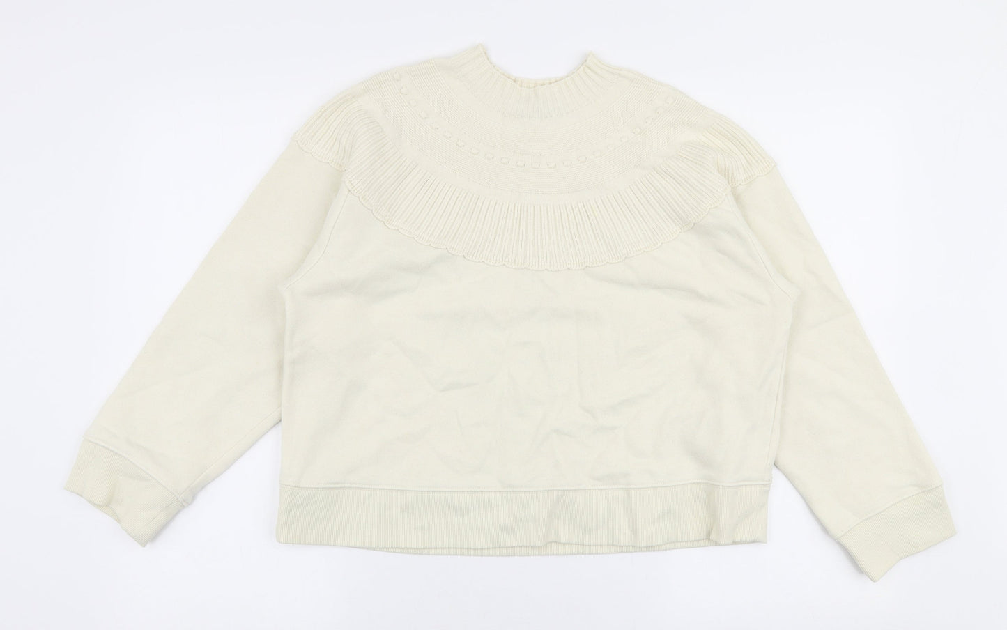 Zara Womens Ivory High Neck  Cotton Pullover Jumper Size S