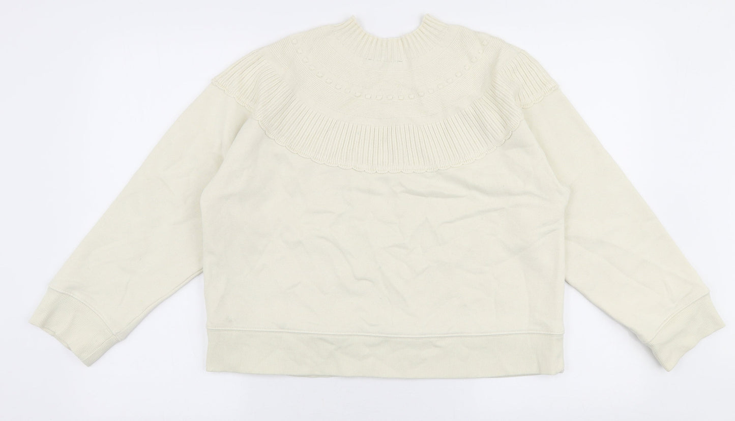 Zara Womens Ivory High Neck  Cotton Pullover Jumper Size S