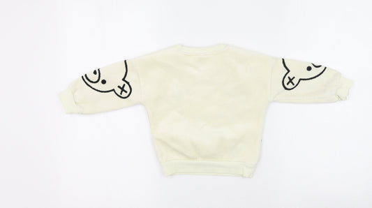 Preworn Boys White Round Neck Animal Print Cotton Pullover Jumper Size S  Pullover