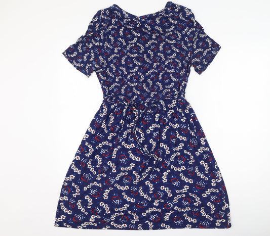 Oasis Womens Blue Floral Viscose Slip Dress  Size S  Round Neck Drawstring
