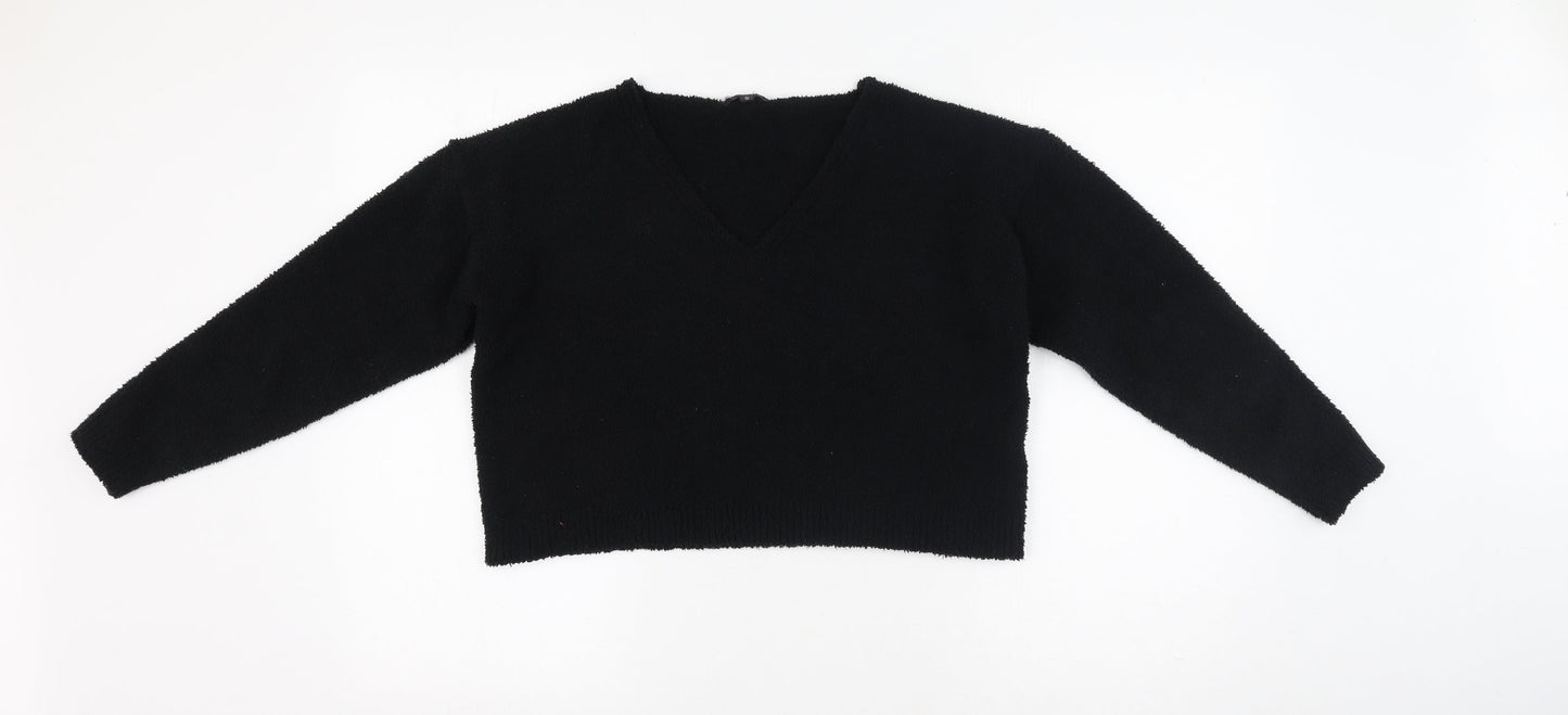 PRETTYLITTLETHING Womens Black V-Neck  Polyester Pullover Jumper Size S