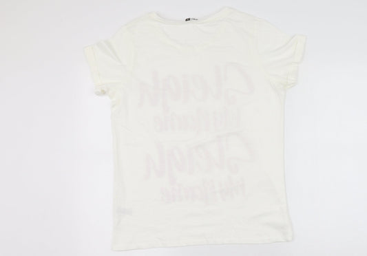 Pep&co  Womens White  100% Cotton Basic T-Shirt Size S Round Neck - Sleigh My Name Sleigh My Name