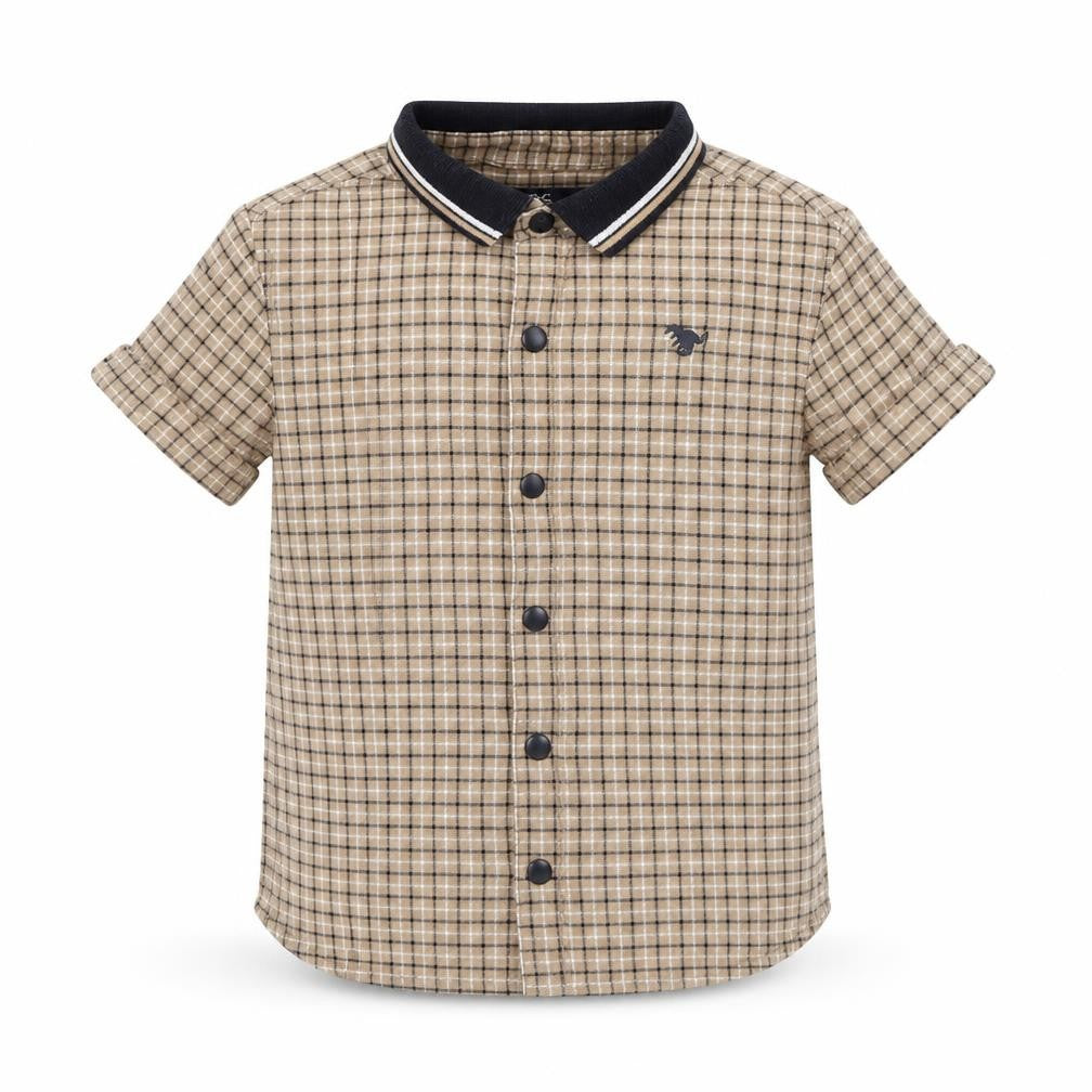 NEXT Boys Beige Plaid Cotton Pullover Polo Size 2-3 Years Collared Button