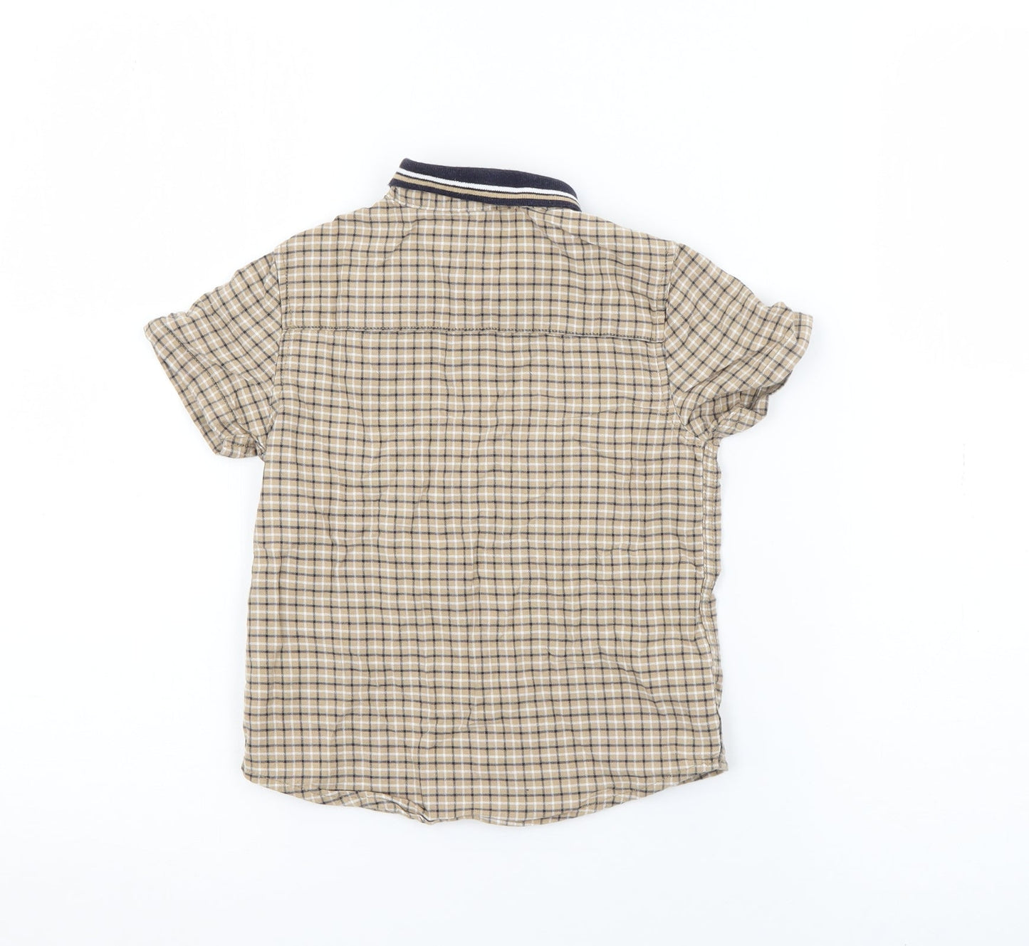 NEXT Boys Beige Plaid Cotton Pullover Polo Size 2-3 Years Collared Button