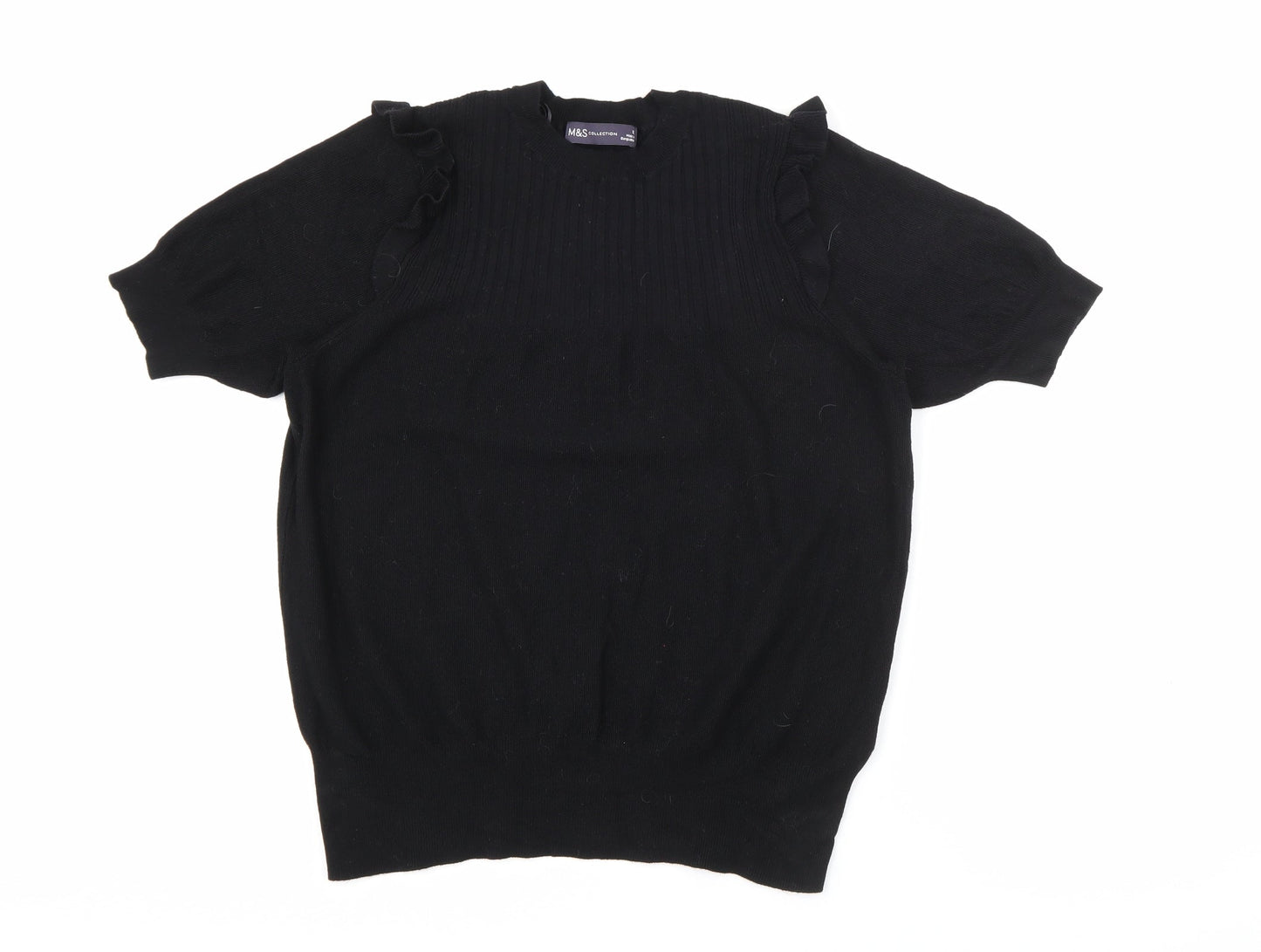 Marks and Spencer Womens Black Crew Neck  Viscose Pullover Jumper Size 12