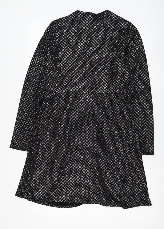 Red Herring Womens Black Check Polyester Wrap Dress  Size 10  V-Neck Tie
