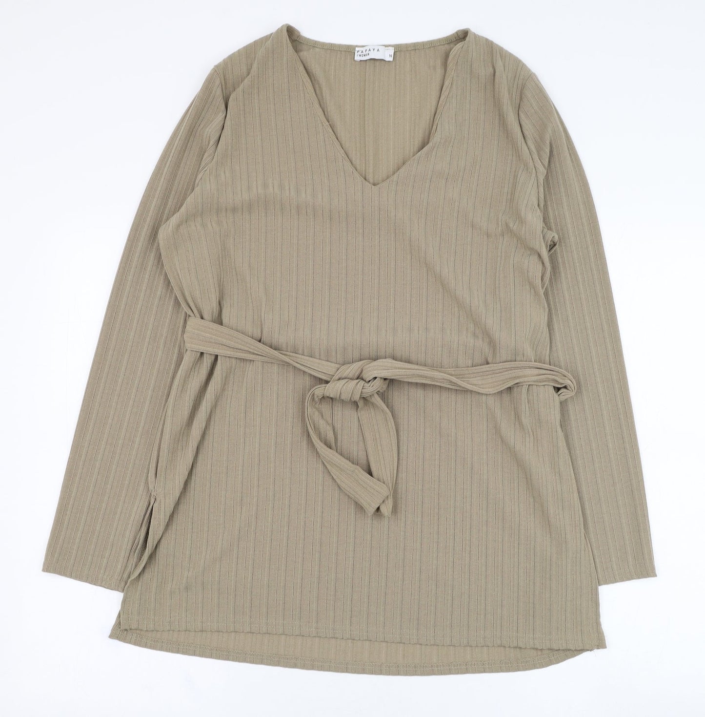 Papaya Womens Brown V-Neck  Polyester Pullover Jumper Size 16