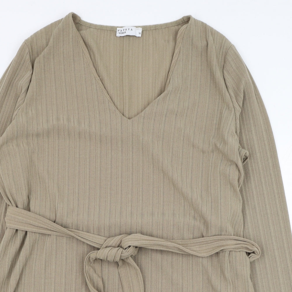 Papaya Womens Brown V-Neck  Polyester Pullover Jumper Size 16