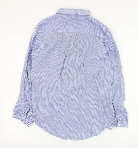 Monsoon Womens Blue Striped Cotton Basic Blouse Size 8 Collared