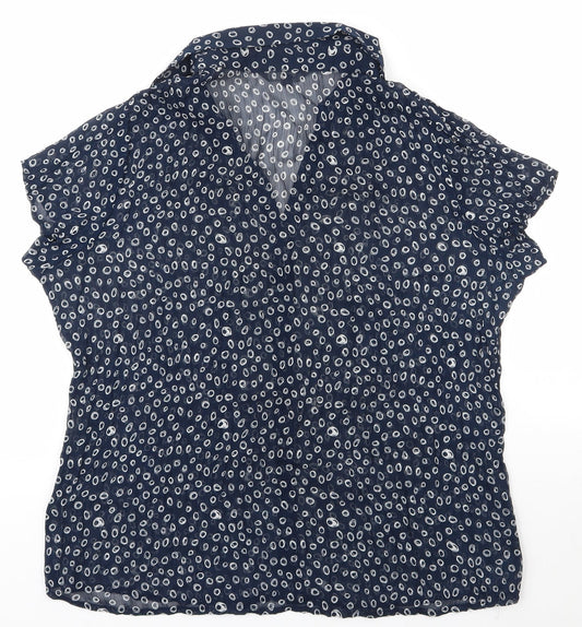 Katrin Womens Blue Geometric Polyester Basic Button-Up Size 14 Collared