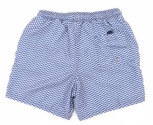 Easy Mens Blue Geometric Polyester Athletic Shorts Size S  Regular Drawstring