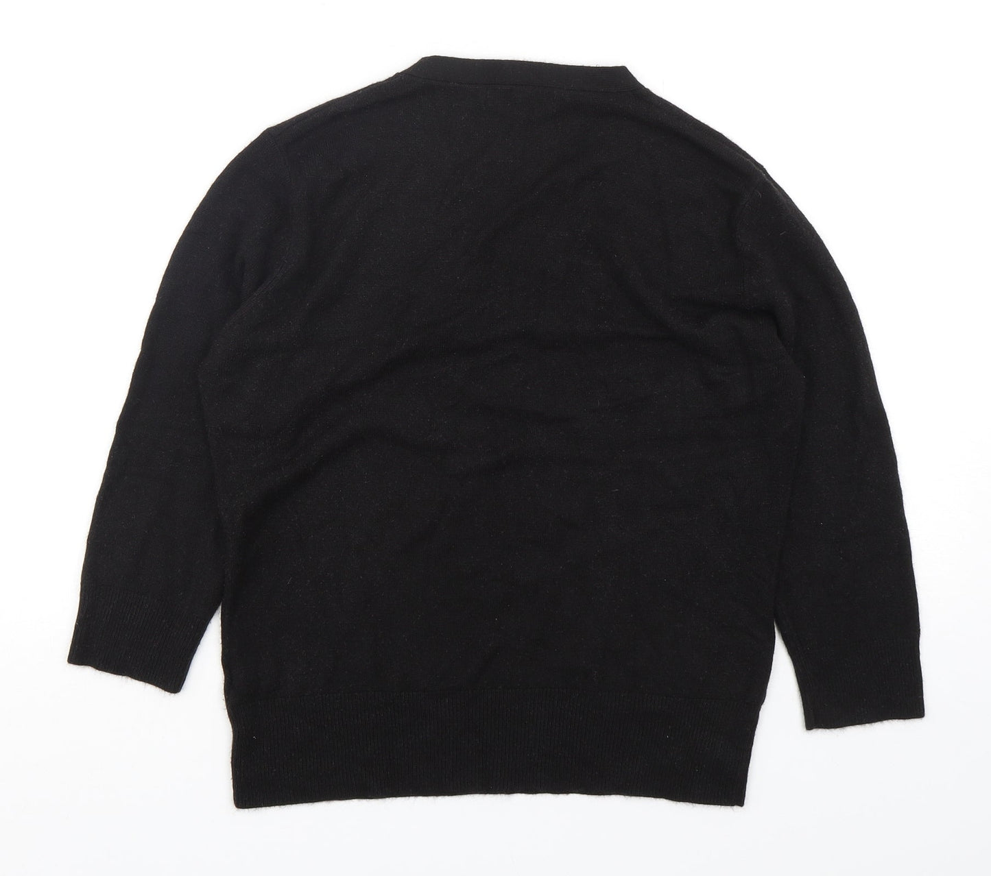 M&Co Womens Black V-Neck  Acrylic Pullover Jumper Size L