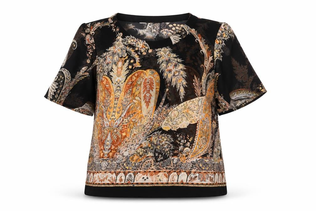 Only Womens Black Paisley Polyester Basic Blouse Size 12 Scoop Neck