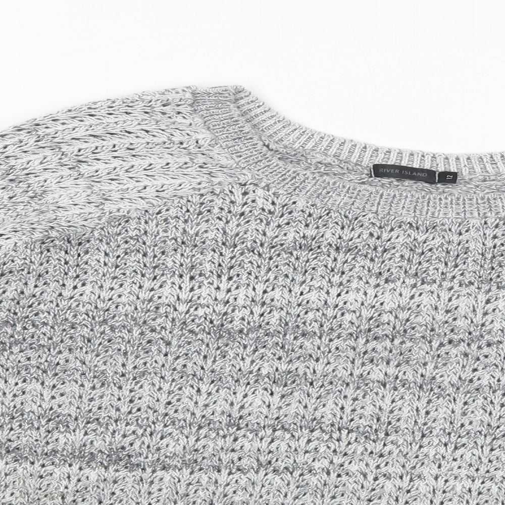 River Island Womens Grey Boat Neck  Cotton Pullover Jumper Size 12
