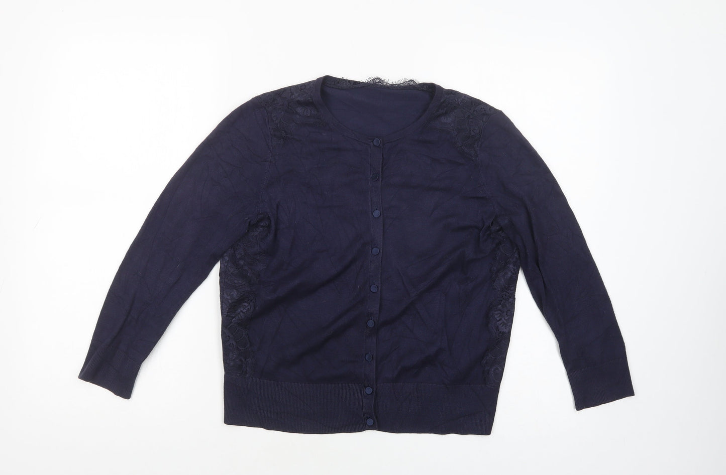 Coast Womens Blue Crew Neck  Viscose Cardigan Jumper Size M   - Lace Detail