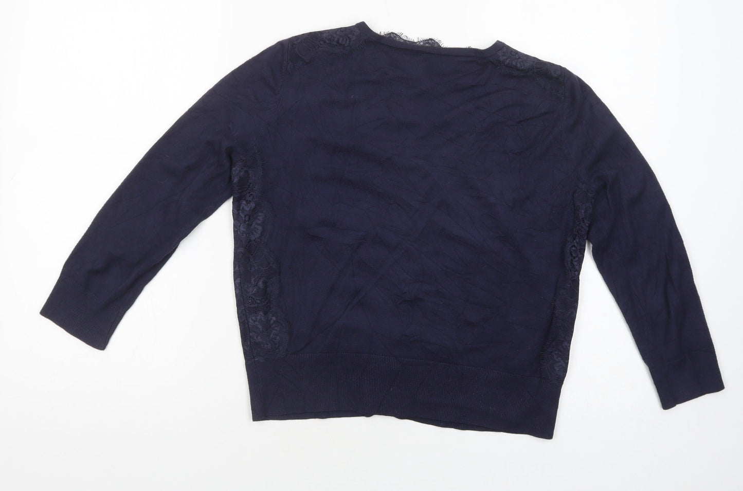 Coast Womens Blue Crew Neck  Viscose Cardigan Jumper Size M   - Lace Detail