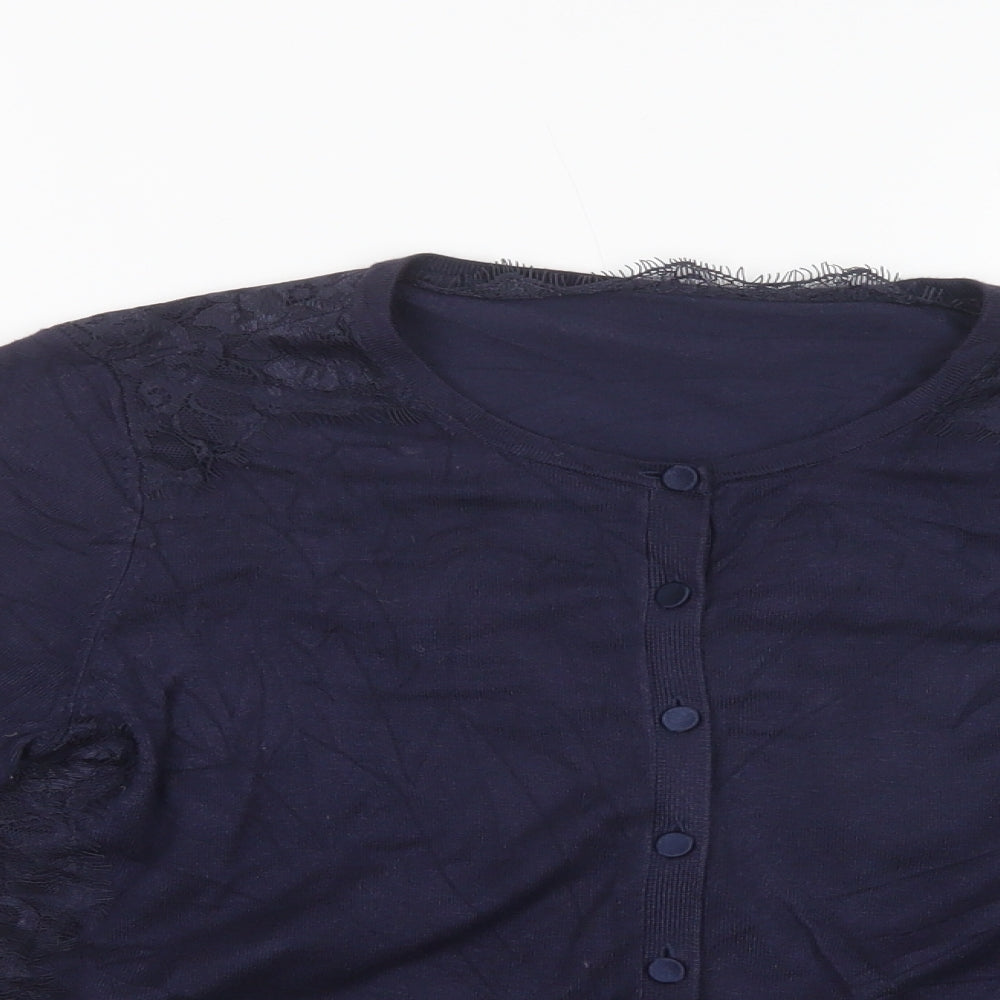 Coast Womens Blue Crew Neck  Viscose Cardigan Jumper Size M   - Lace Detail