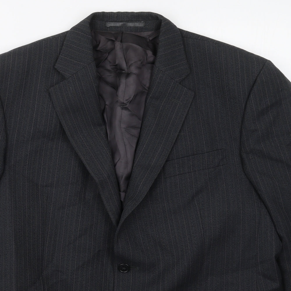 HR Tailoring Mens Grey Striped Wool Jacket Suit Jacket Size 42