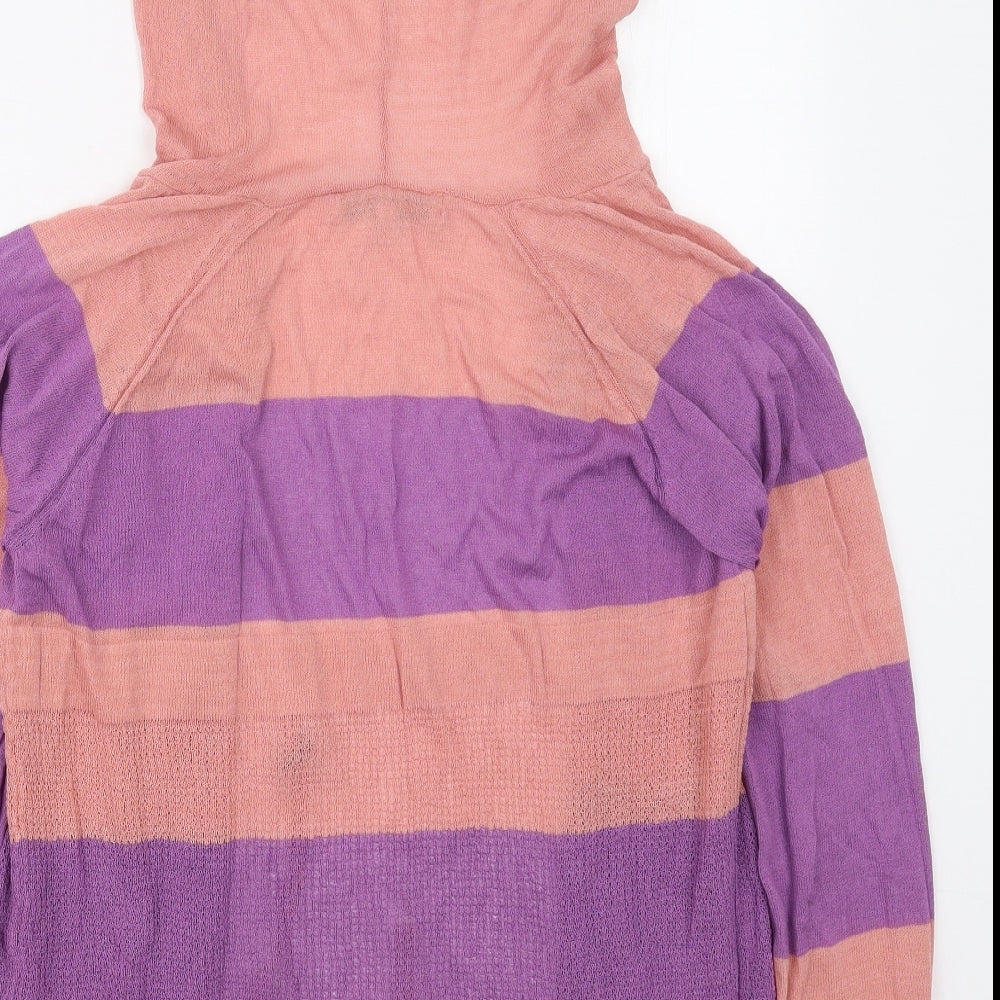 NEXT Womens Pink High Neck Striped Viscose Cardigan Jumper Size 8   - Purple