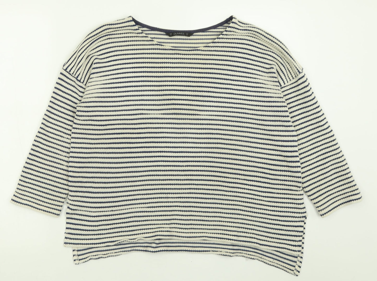 Dunnes Stores Womens Blue Crew Neck Striped Cotton Pullover Jumper Size 14