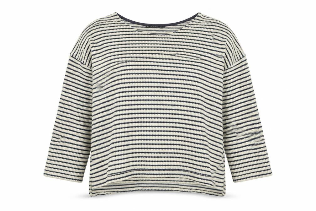 Dunnes Womens Blue Crew Neck Striped Cotton Pullover Jumper Size 14