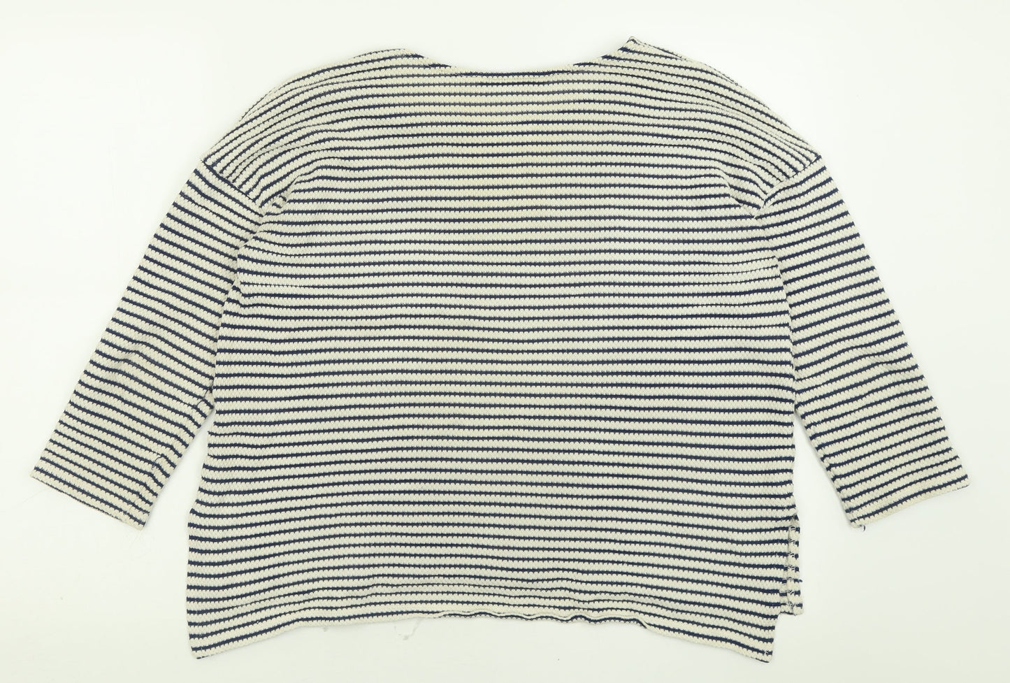 Dunnes Stores Womens Blue Crew Neck Striped Cotton Pullover Jumper Size 14