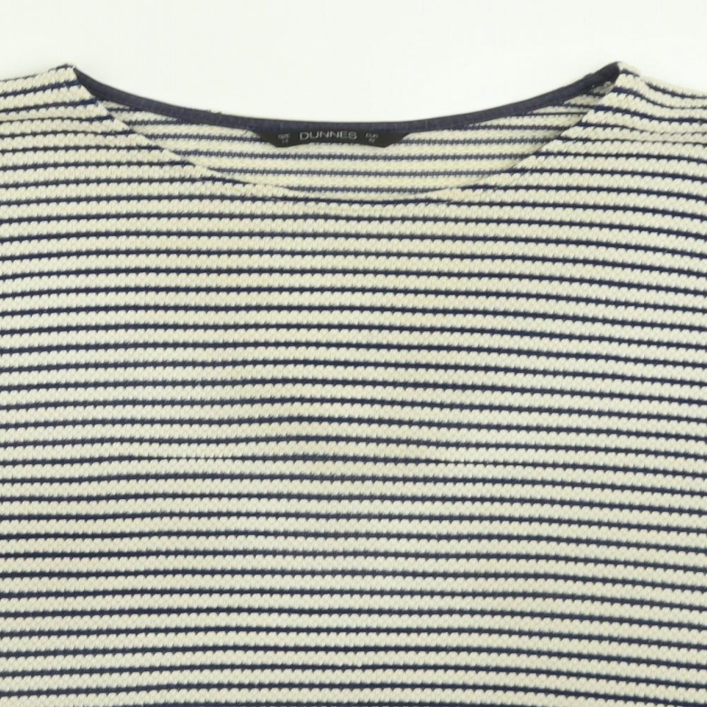 Dunnes Stores Womens Blue Crew Neck Striped Cotton Pullover Jumper Size 14