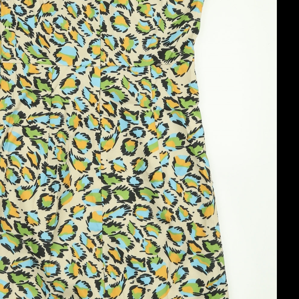 SheIn Womens Multicoloured Animal Print Polyester A-Line  Size L  V-Neck Zip