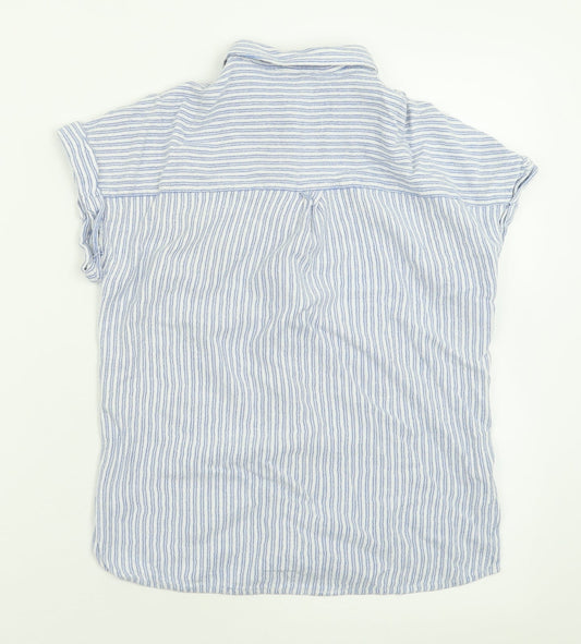 New Look Womens Blue Striped Viscose Basic Button-Up Size 10 Collared