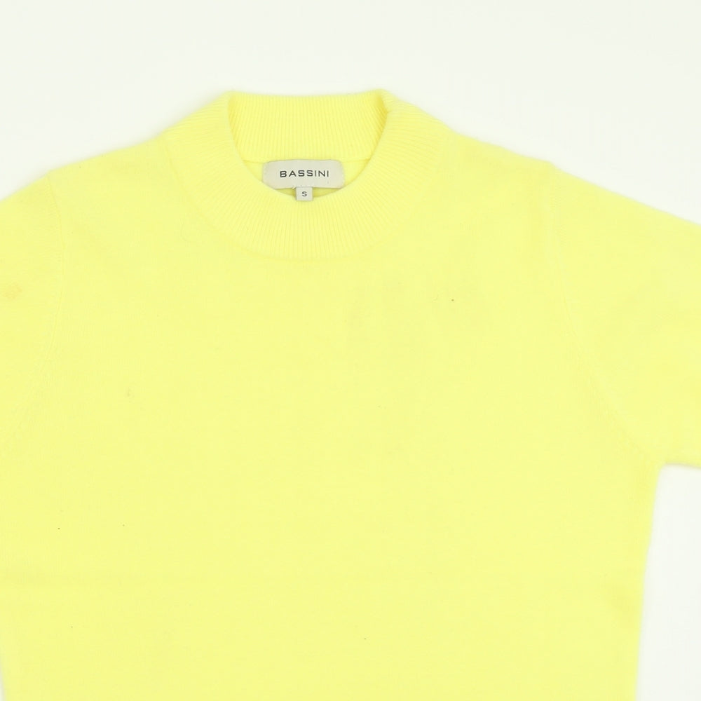 BASSINI Womens Yellow Crew Neck  Acrylic Pullover Jumper Size S