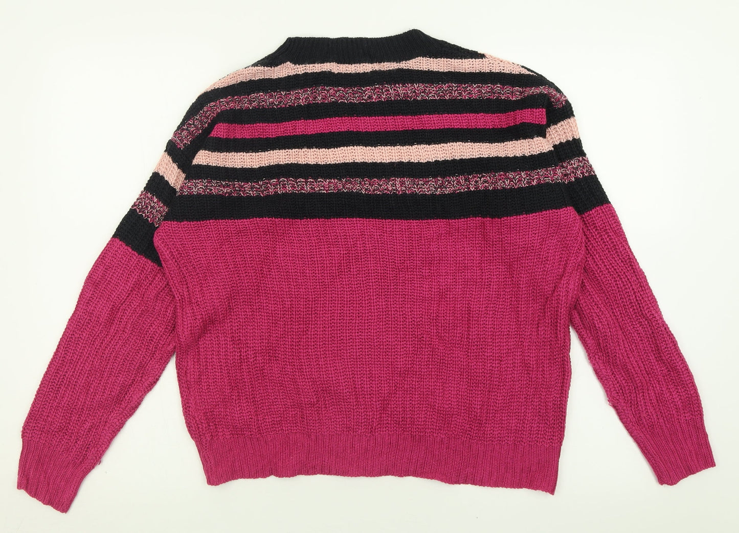 Studio Womens Purple Crew Neck Striped Acrylic Pullover Jumper Size 12