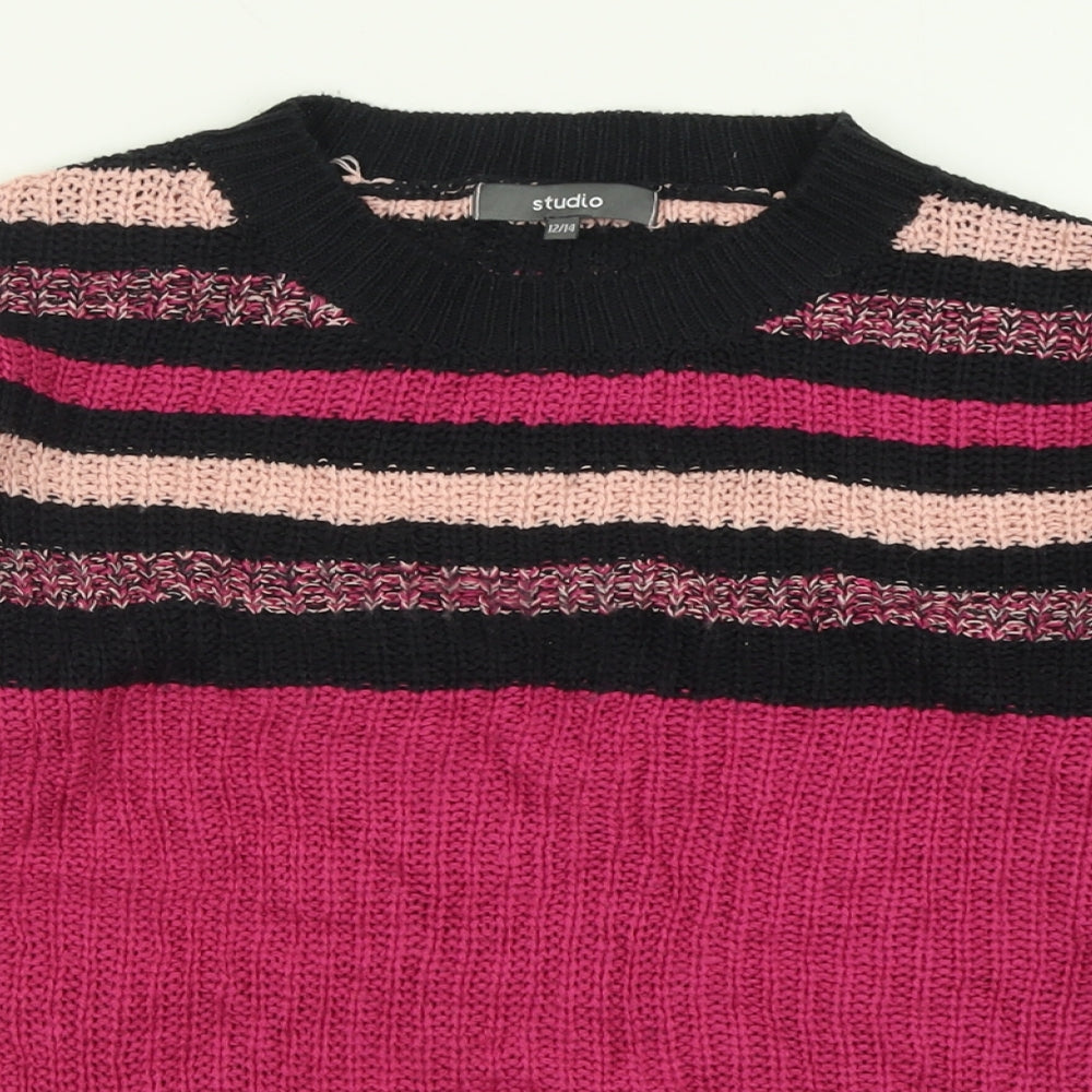 Studio Womens Purple Crew Neck Striped Acrylic Pullover Jumper Size 12