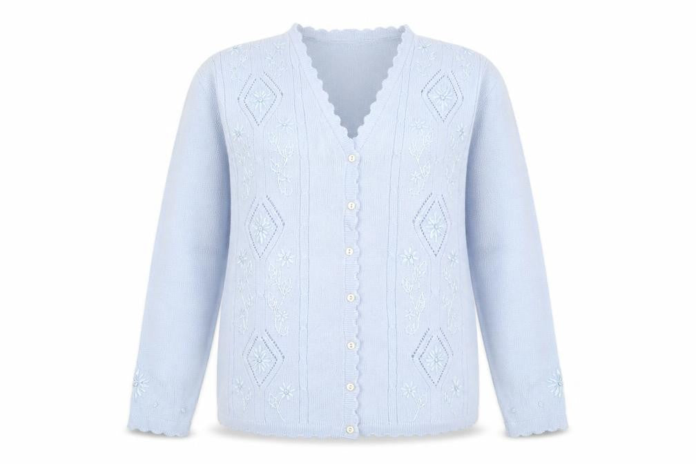 Soft Wear Womens Blue V-Neck Geometric Acrylic Cardigan Jumper Size S