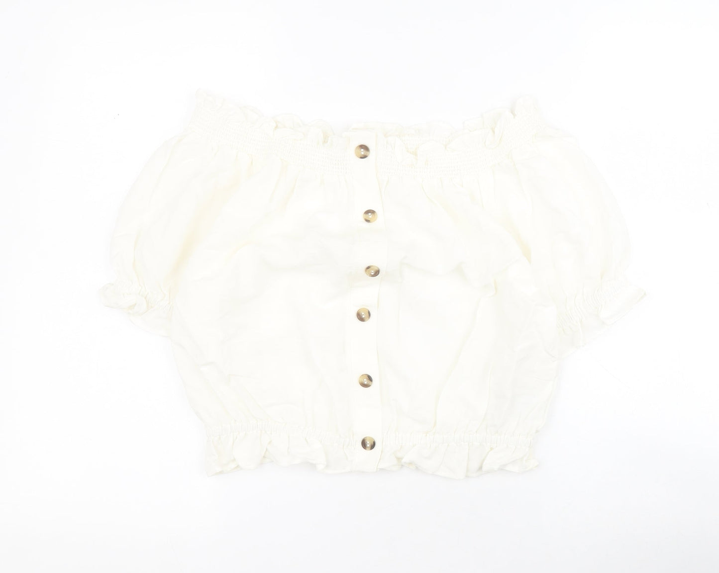 H&M Womens White  Viscose Basic Blouse Size 8 Off the Shoulder