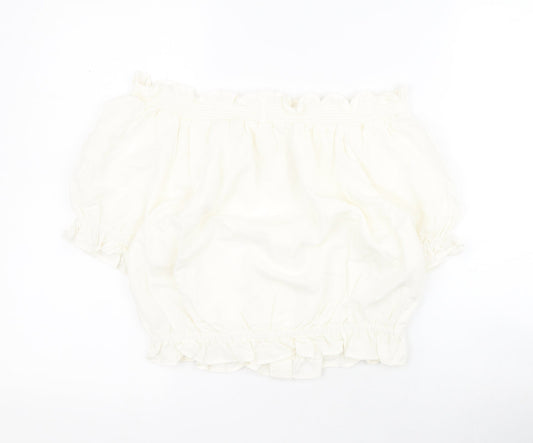 H&M Womens White  Viscose Basic Blouse Size 8 Off the Shoulder