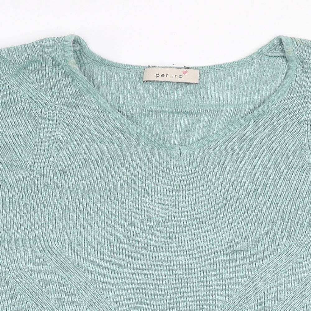 Per Una Womens Blue V-Neck  Viscose Pullover Jumper Size 16