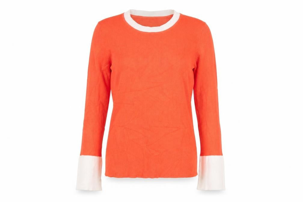 Cristina Womens Orange Round Neck  Cotton Pullover Jumper Size M