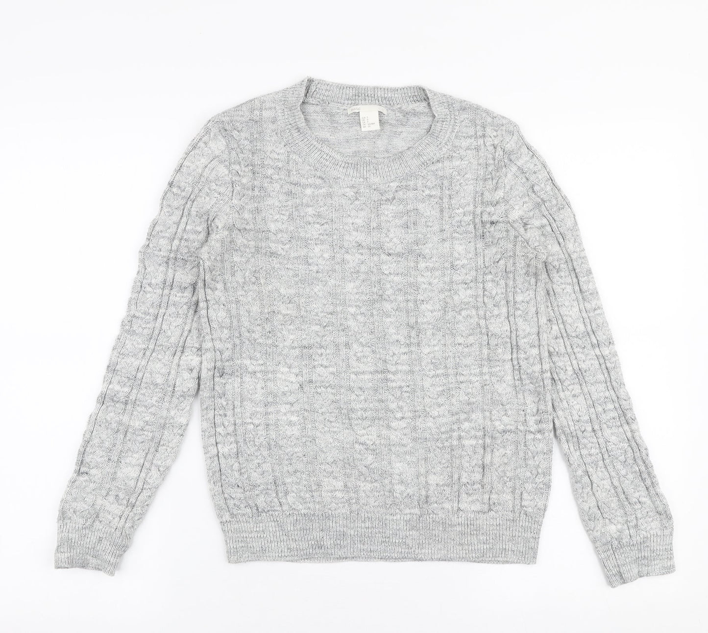 H&M Womens Grey Round Neck  Acrylic Pullover Jumper Size S