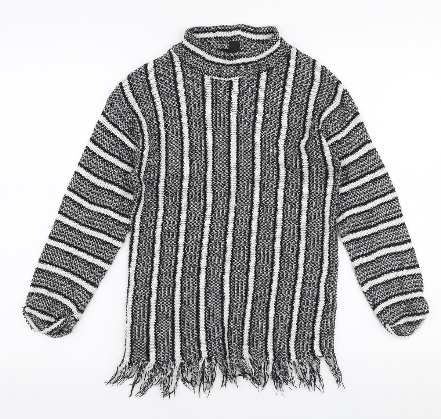 Topshop Womens Grey High Neck Striped Polyester Pullover Jumper Size 8