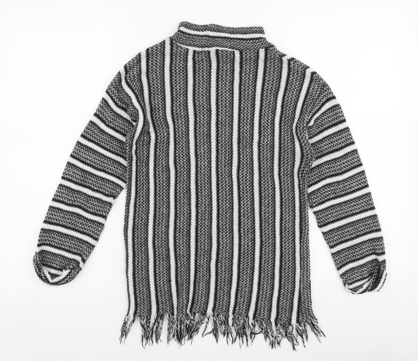 Topshop Womens Grey High Neck Striped Polyester Pullover Jumper Size 8